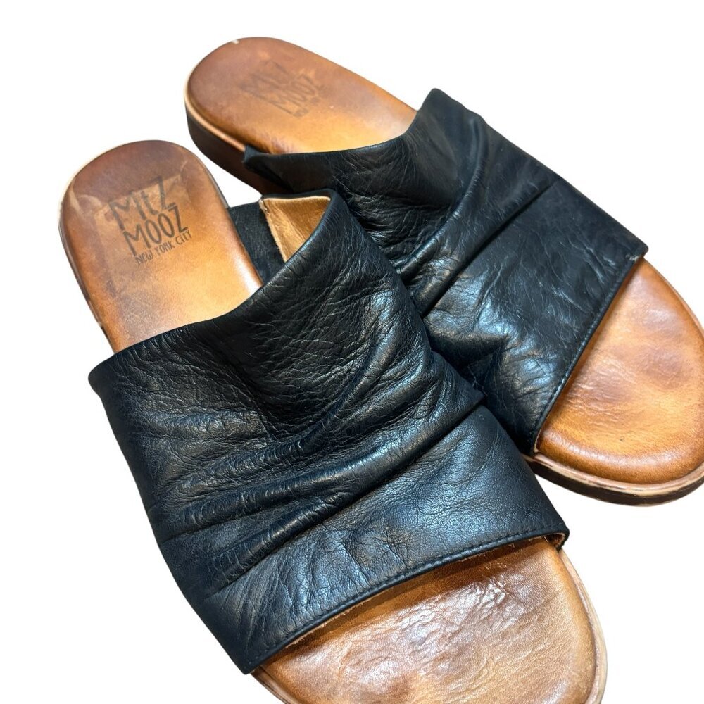 Miz Mooz Black Leather Slide On Sandals Size 39